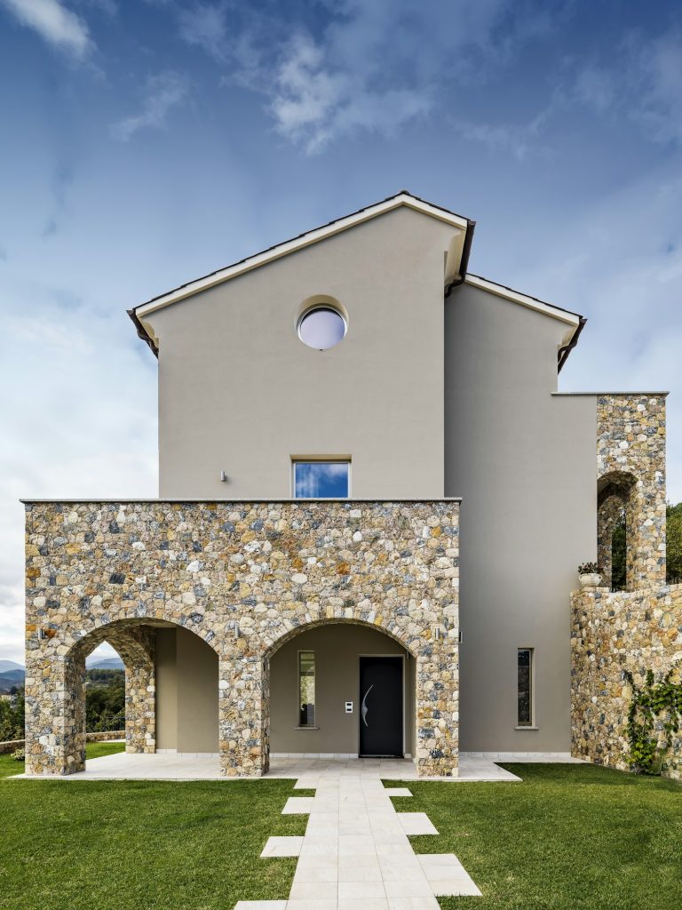 external shot of a modern villa with porch